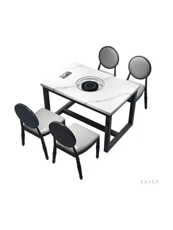 Round-Back Marble Hotpot Set — Restaurant Table