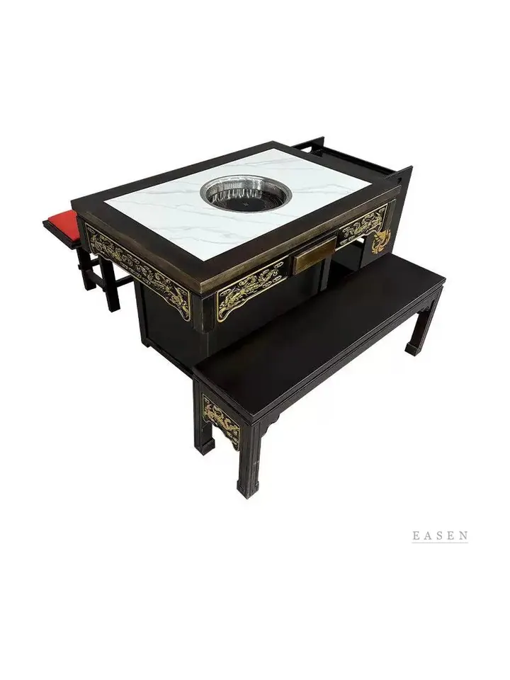 Gold-Pattern Carved Hotpot Set — Restaurant Table