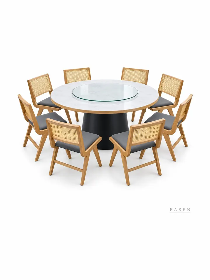 Rattan-Back Round Dining Set — Restaurant Table