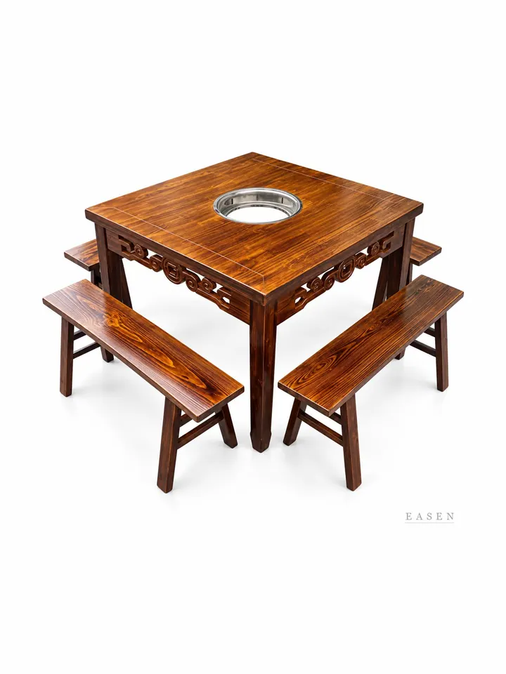 Scroll-Apron Hotpot Bench Set — Restaurant Table