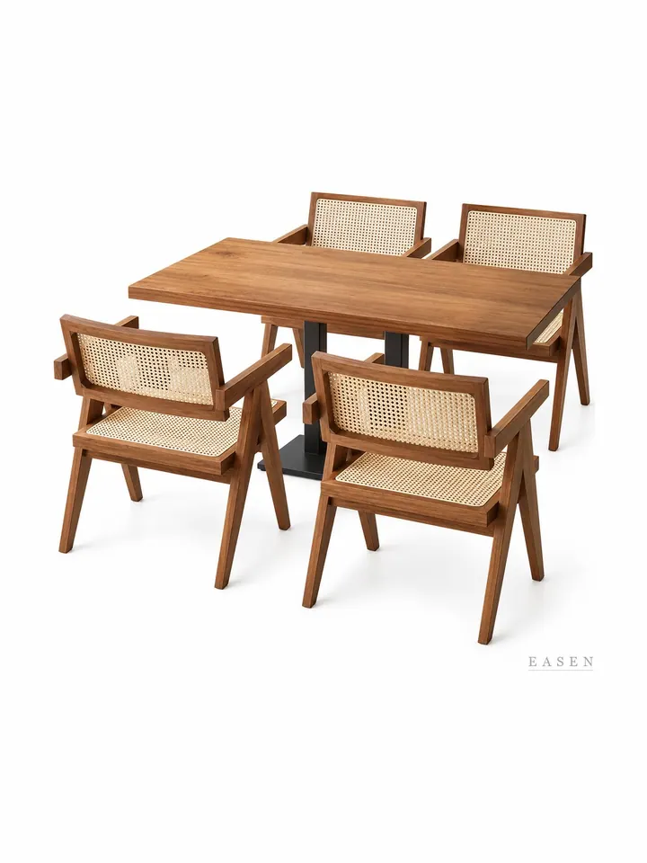 A-Frame Rattan Oak Dining Set — Restaurant Table