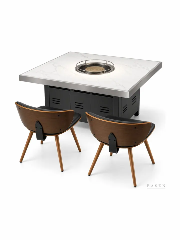 Walnut-Chair Cabinet Hotpot Set — Restaurant Table