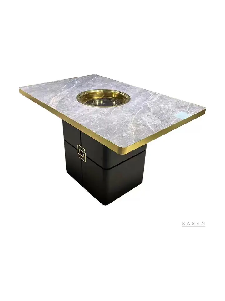 Gold-Ring Box-Base Hotpot Table — Restaurant Table