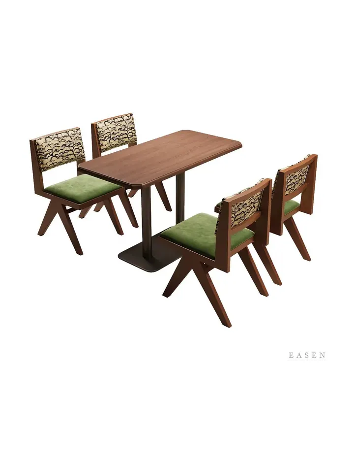 Printed-Cushion Walnut Dining Set — Restaurant Table