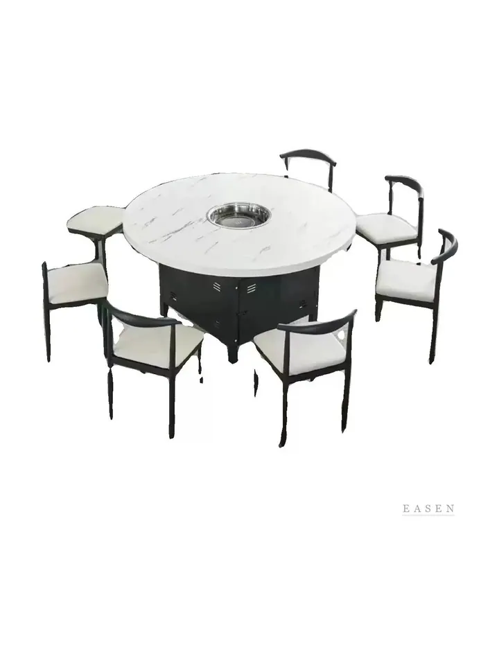 White-Top Curved-Back Hotpot Set — Restaurant Table