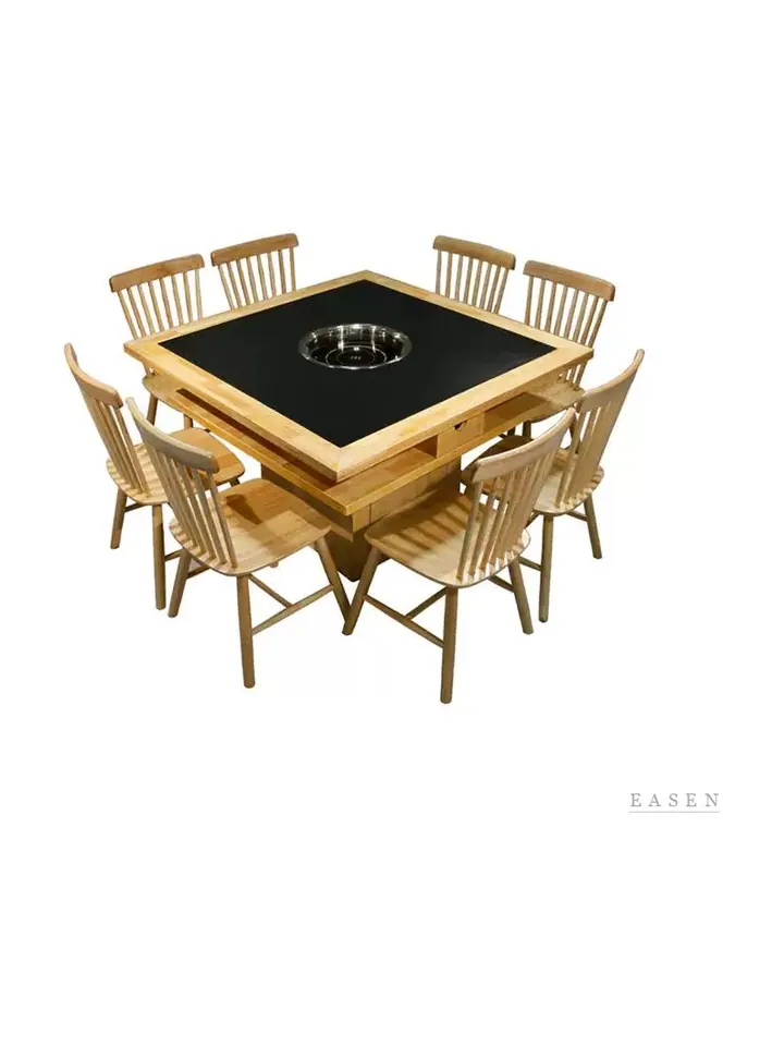 Wood-Frame Spindle-Back Hotpot Set — Restaurant Table