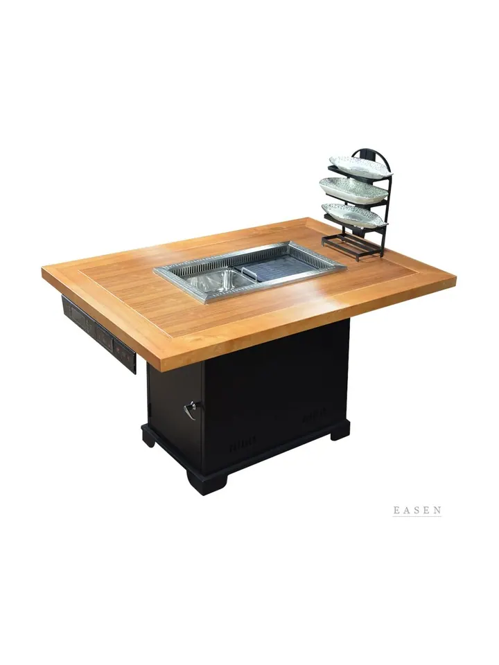 Wood-Top Double-Grill BBQ Table — Restaurant Table