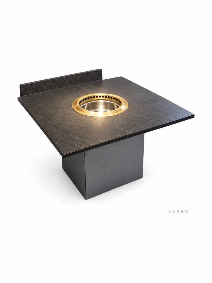 Brass-Ring Dark Stone Hotpot Table — Restaurant Table