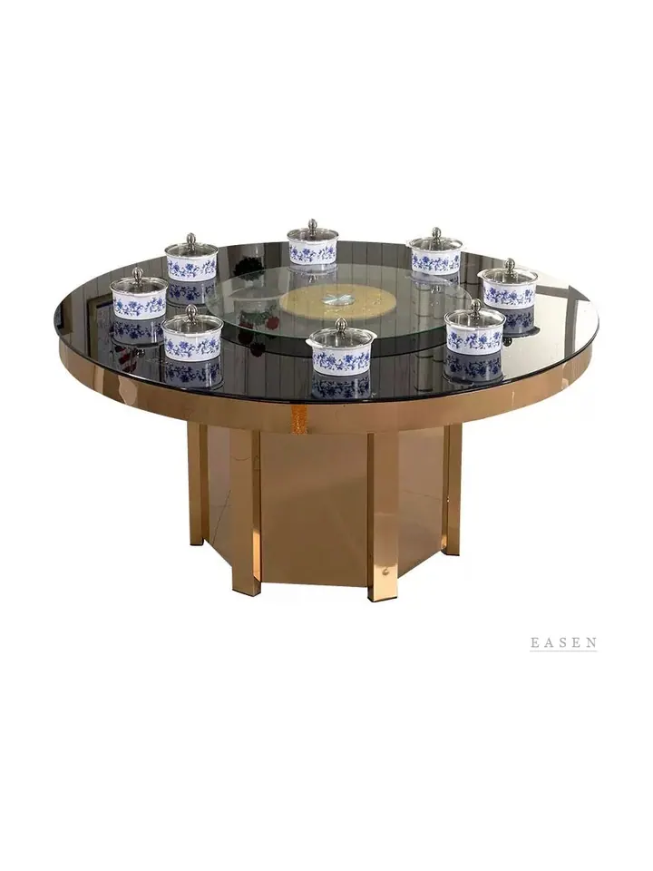 Gold-Column Glass Banquet Table — Restaurant Table