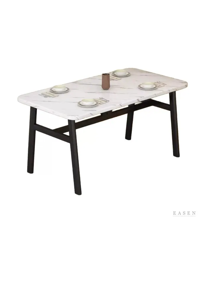 H-Stretcher Marble Dining Table — Restaurant Table