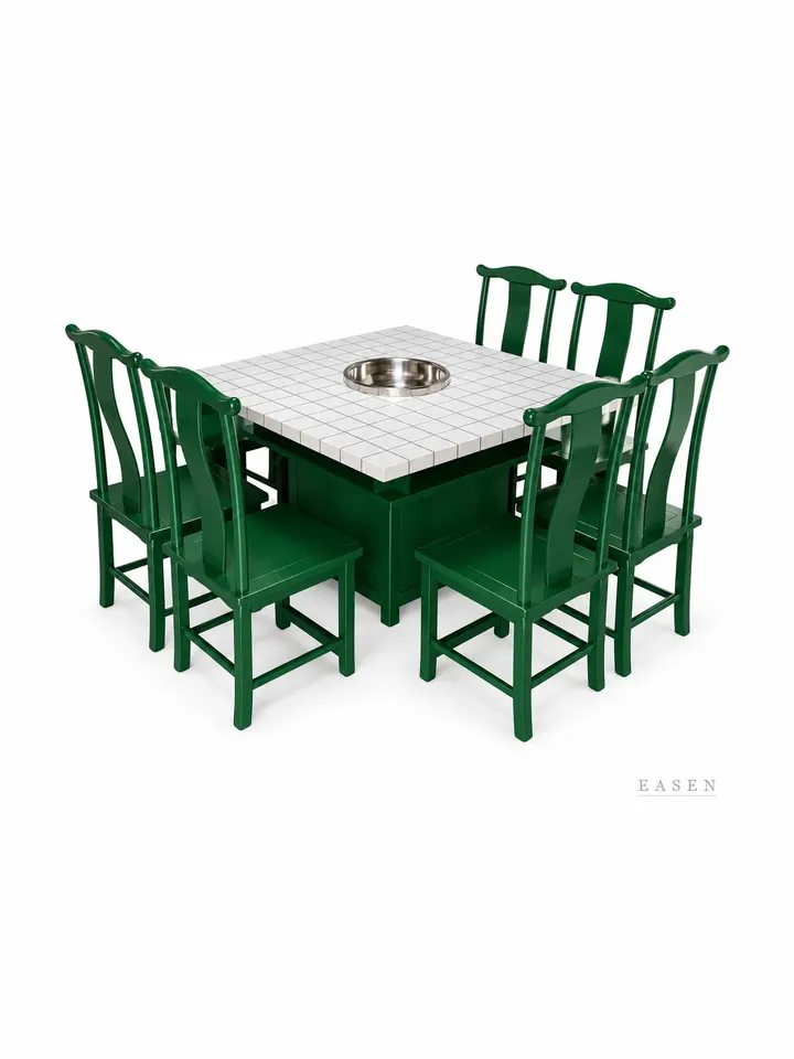Tile-Top Green Hotpot Set — Restaurant Table