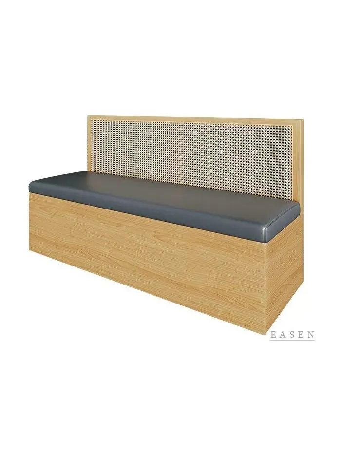 Cane-Back Teal Wood-Base Booth — Restaurant Booth seating