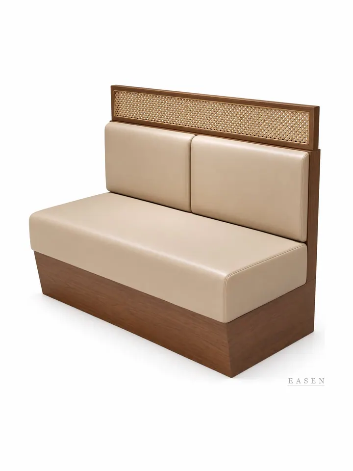 Cane-Back Teal Wood-Base Booth — 3