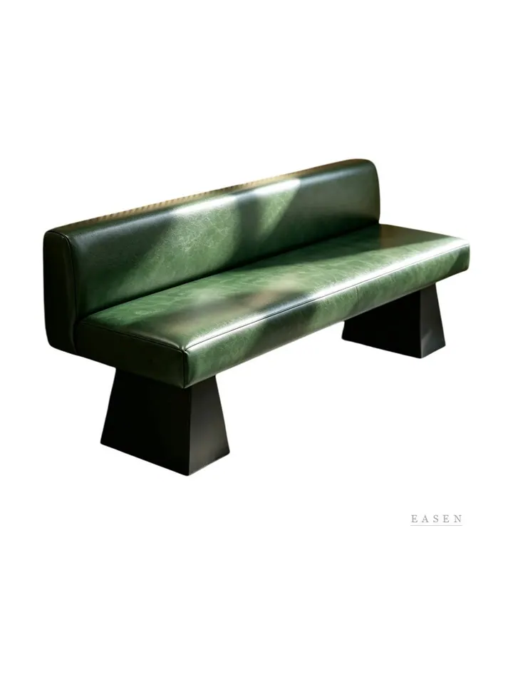 Chunky-Leg Green Leather Booth — Restaurant Booth seating