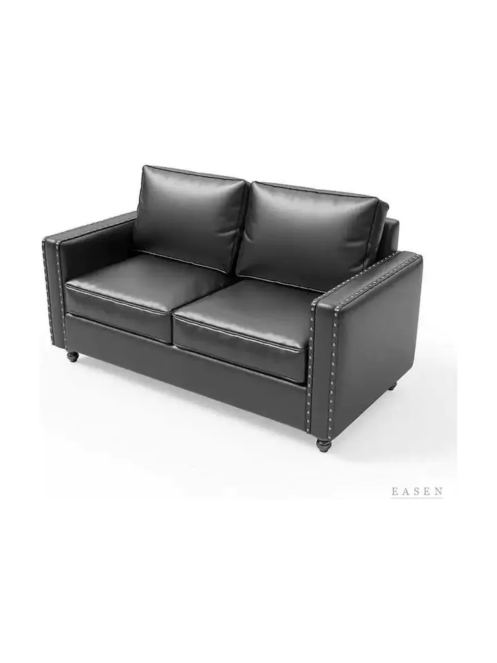 Rolled-Arm Studded Leather Sofa — 3