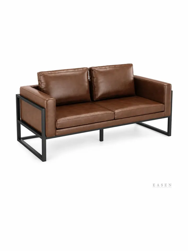 Square-Frame Brown Leather Sofa — Restaurant Booth seating