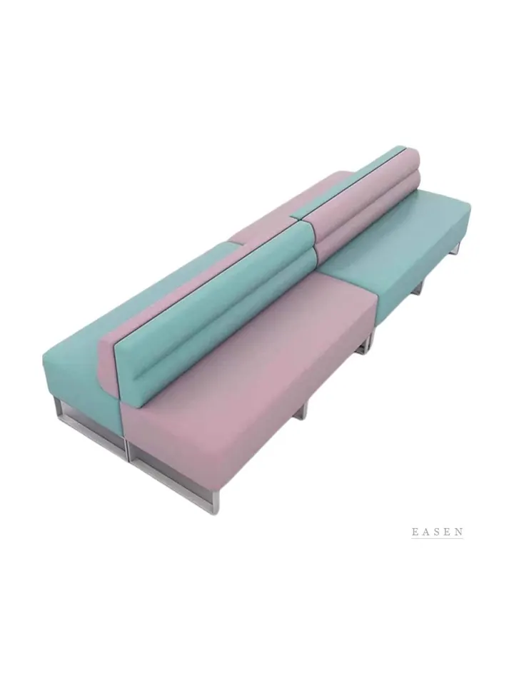 Mint-Pink Metal-Base Booth — Restaurant Booth seating
