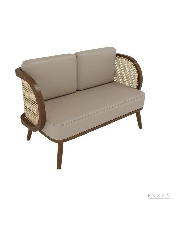Cane-Arm Walnut-Leg Sofa — Restaurant Booth seating