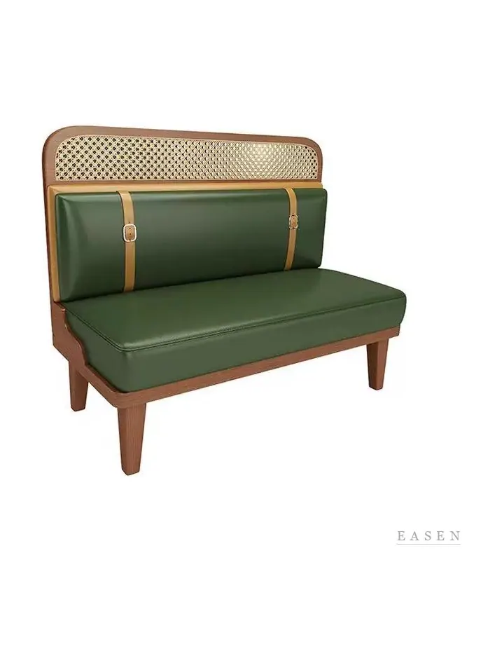 Strap-Detail Green Cane-Top Booth — Restaurant Booth seating
