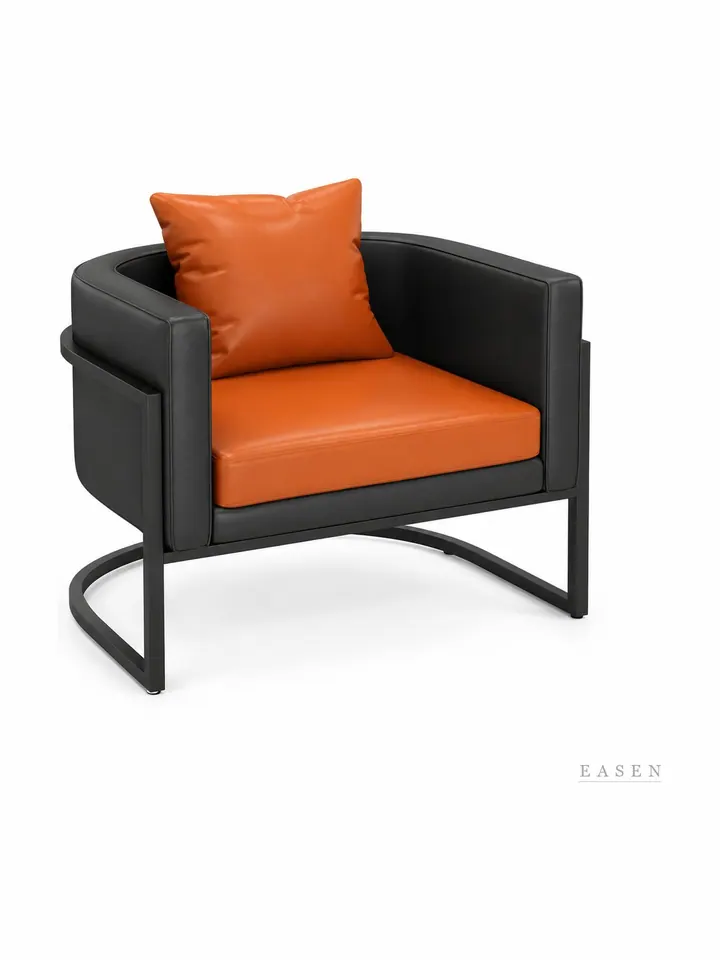 Curved-Base Orange-Cushion Chair — Restaurant Chair