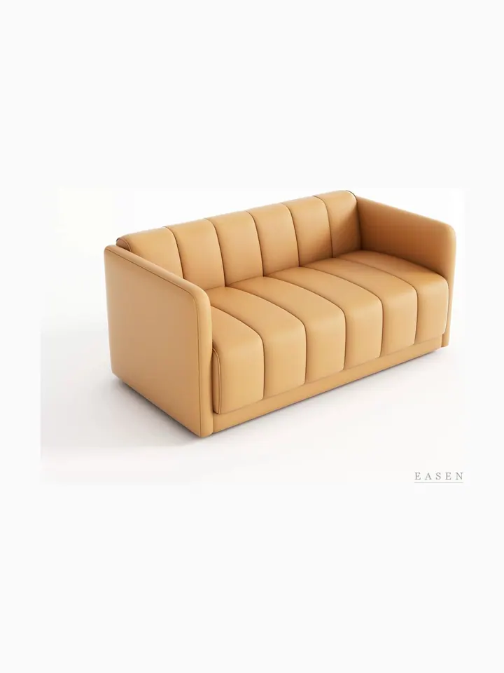 Vertical-Channel Tan Leather Sofa — Restaurant Booth seating