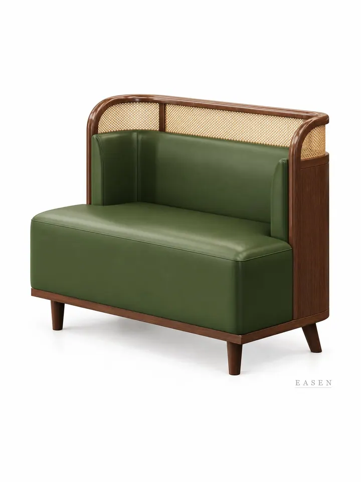 Curved Cane-Wrap Green Booth — Restaurant Booth seating