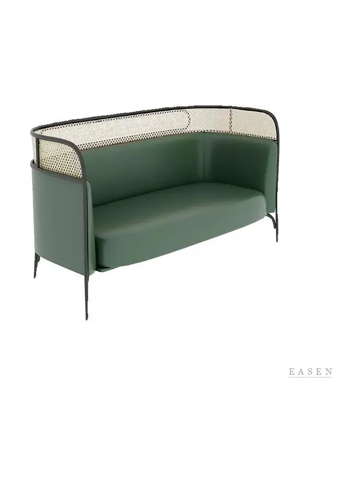 Cane-Wrap Green Velvet Sofa — Restaurant Booth seating