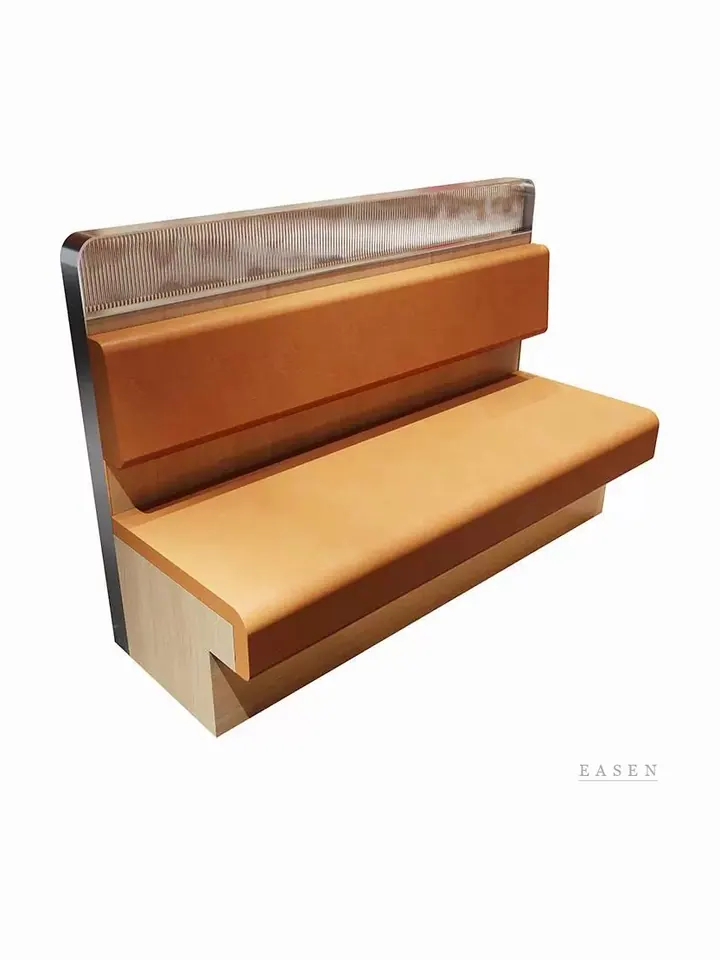 Metal-Strip Tan Leather Booth — Restaurant Booth seating