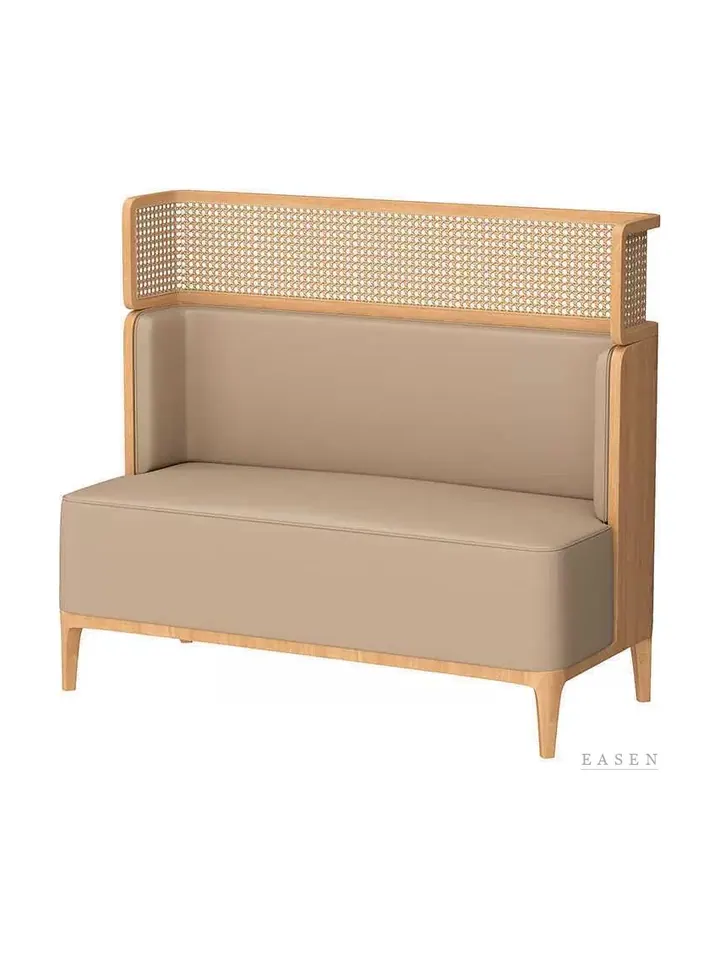 High-Back Beige Cane-Top Booth — Restaurant Booth seating