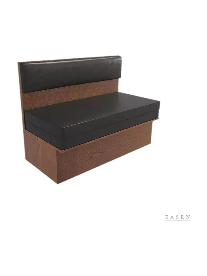 Black Leather Walnut Box Booth — Restaurant Booth seating