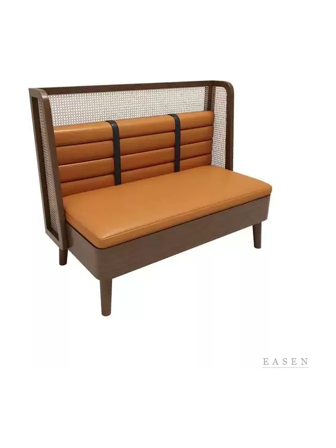 Strap-Detail Tan Cane Booth — Restaurant Booth seating
