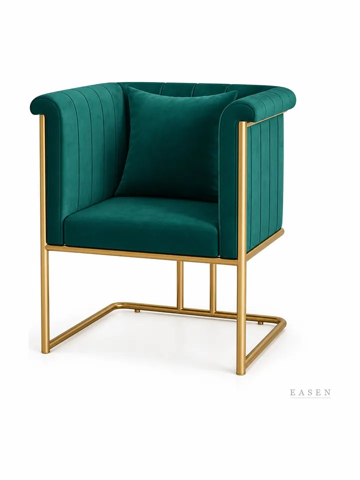 Teal Velvet Brass-Frame Armchair — Restaurant Chair
