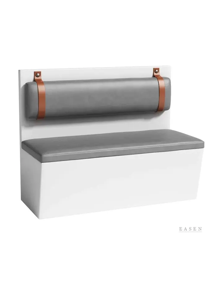 Strap-Detail Grey Bolster Booth — Restaurant Booth seating