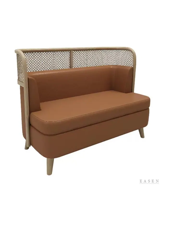 Cane-Wrap Tan Leather Sofa — Restaurant Booth seating