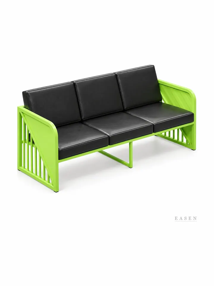 Green-Frame Black Leather Sofa — Restaurant Booth seating