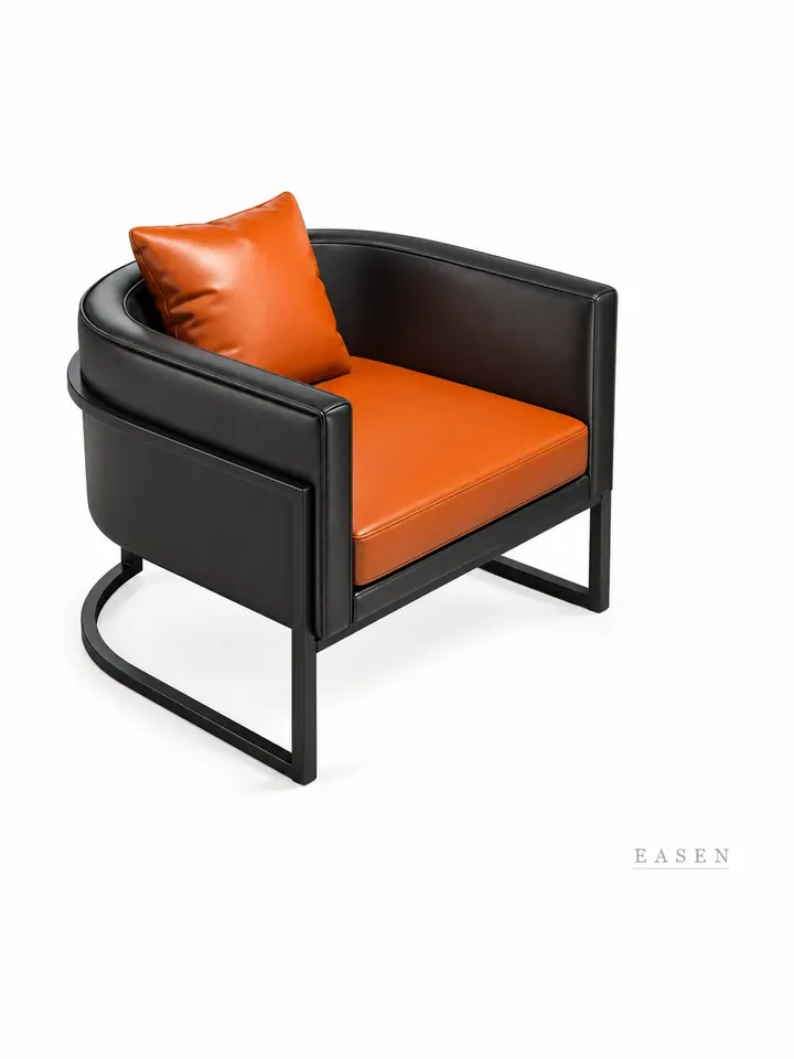 Black-Frame Orange-Cushion Armchair — Restaurant Chair