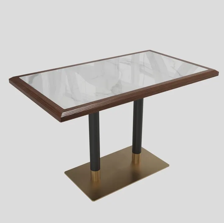 Brass Pedestal Marble Table — المطاعم طاولة
