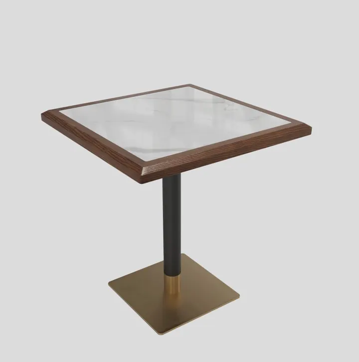 Brass Plinth Marble Table — المطاعم طاولة